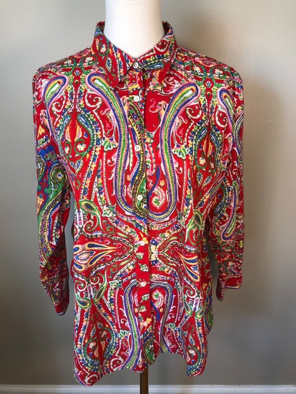 Vintage Lauren Ralph Lauren Featherweight Red Paisley Button Down Shirt Size XL